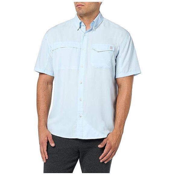Tide Point Solid Short Sleeve Shirt, Button Down for Men Ice Water